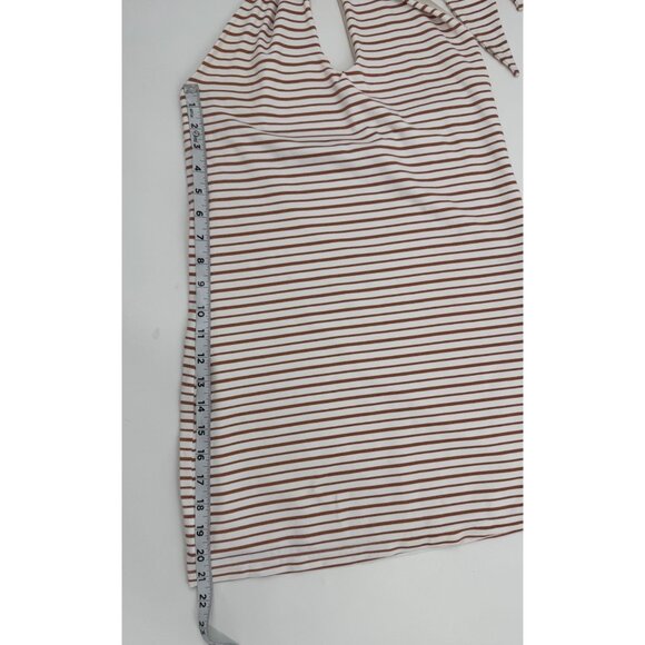 Tasya Striped Halter Mini Dress With Tortoise Ring Detail & Keyhole Neckline L - Picture 6 of 10